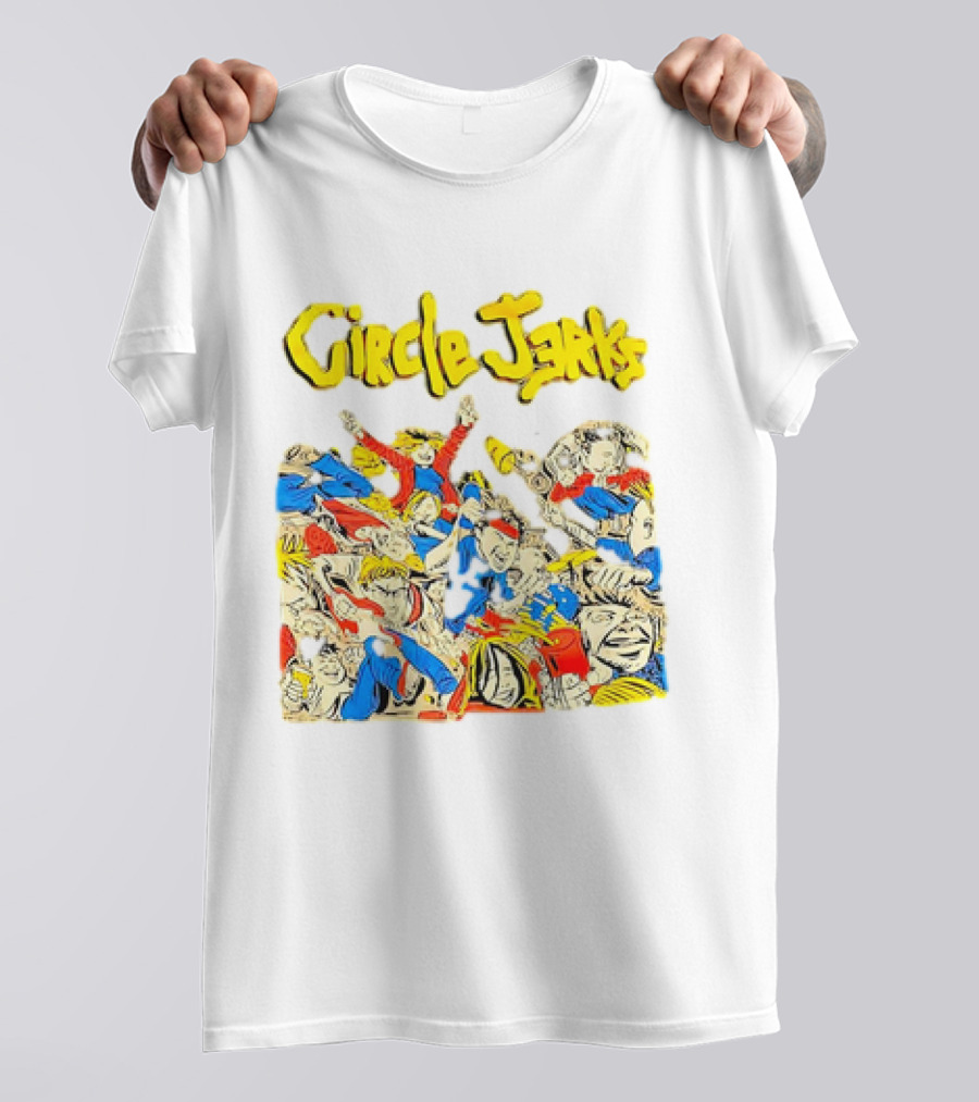 Circle Jerks Cartoon Energetic Crowd Scene With Vibrant Characters T-Shirt