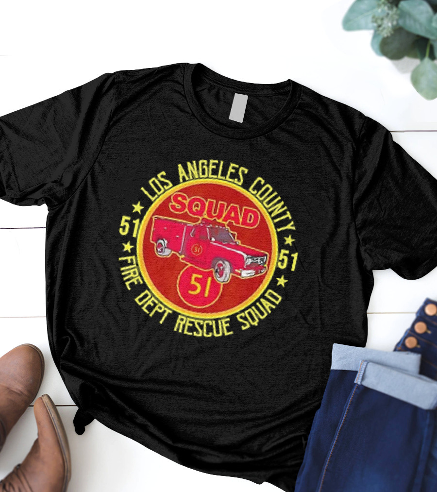 Los Angeles County Fire Dept Rescue Squad 51 Truck Emblem T-Shirt