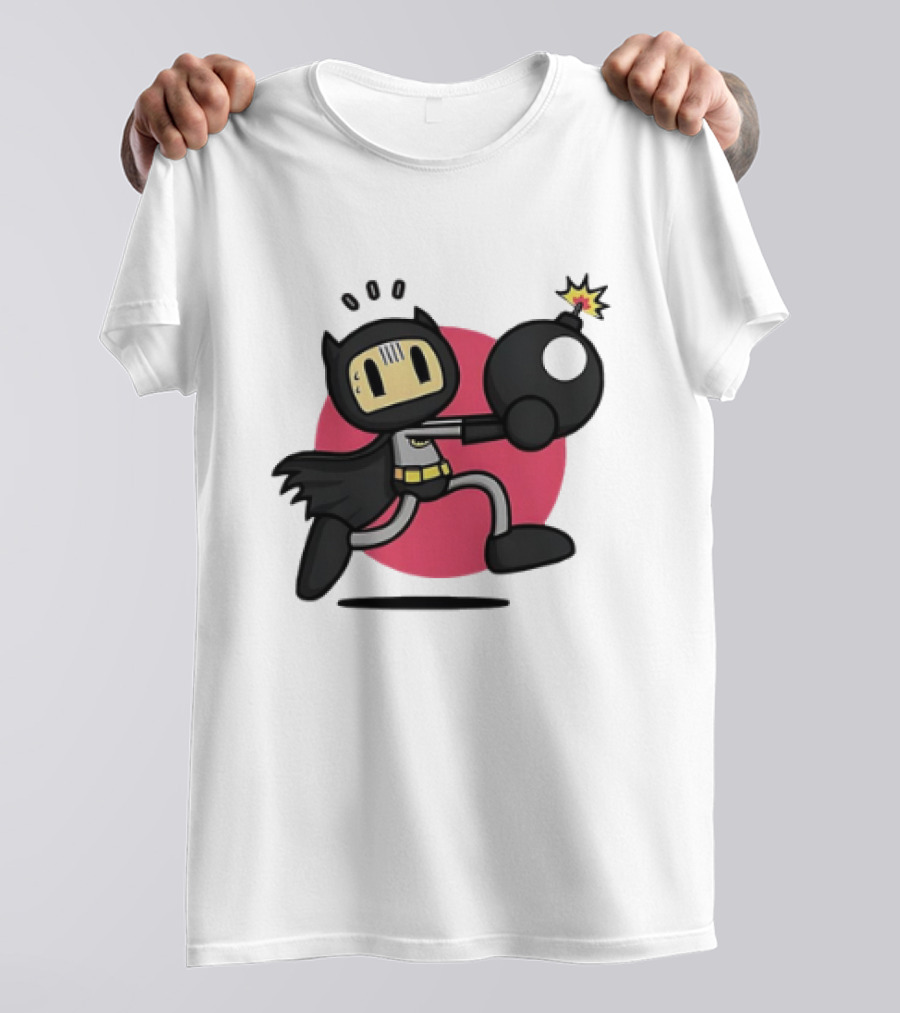 Batman Meets Bomberman Crossover With Iconic Superhero Cape And Explosive Action T-Shirt