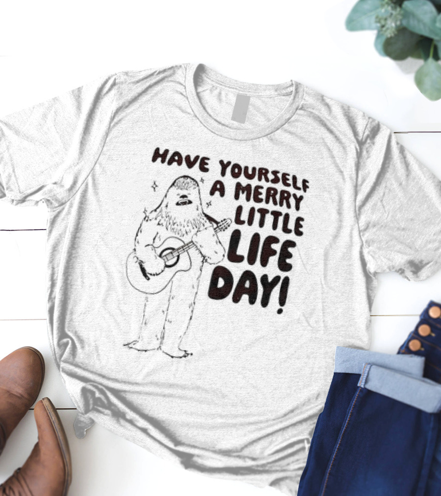 Bigfoot Have Yourself A Merry Little Life Day Playing Guitar T-Shirt