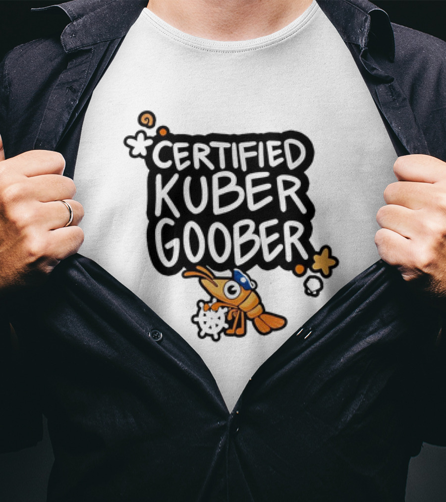 Certified Kuber Goober Kubernetes Shrimp Character With Clouds And Stars T-Shirt