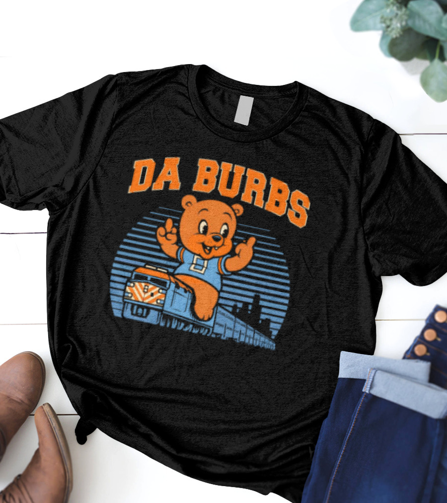 Da Burbs Train Chicago Bears Football Bear With Train Scene T-Shirt