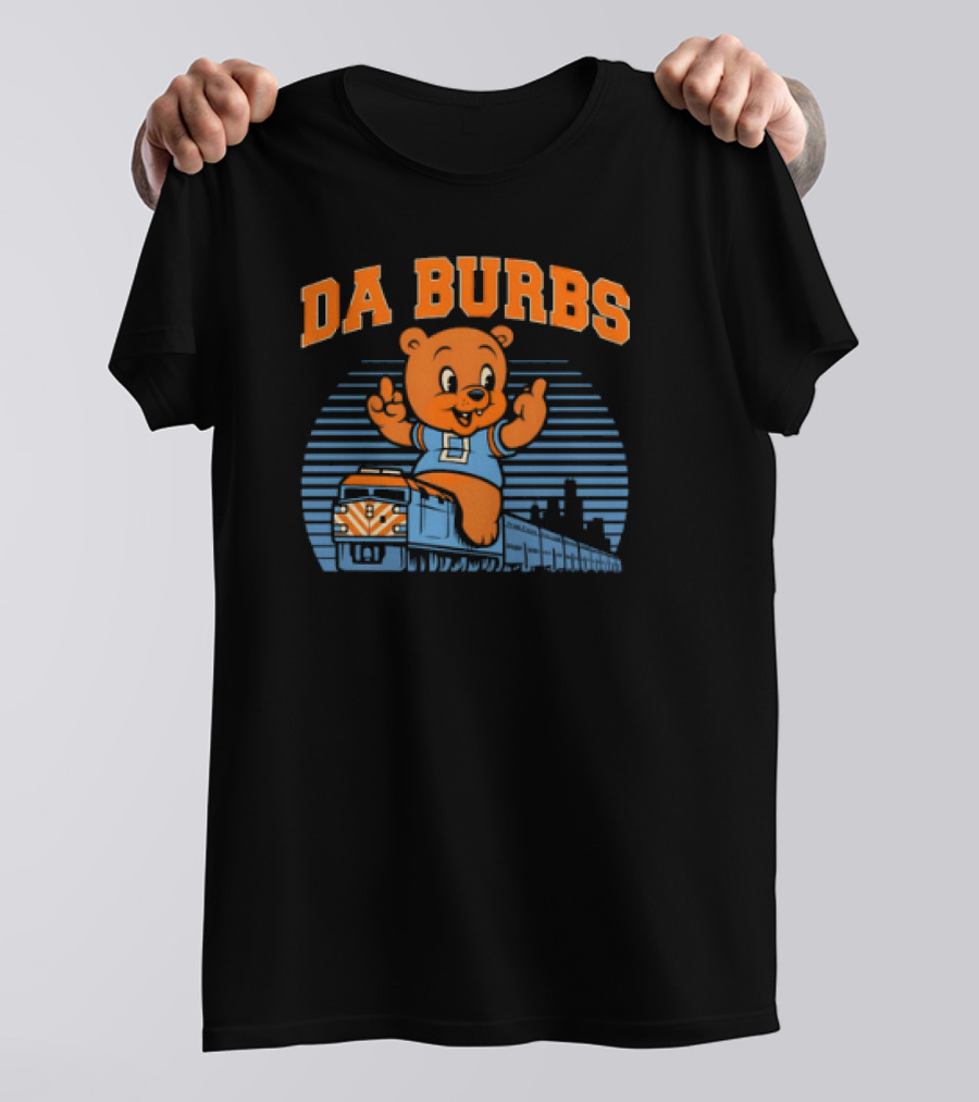 Da Burbs Train Chicago Bears Football Bear With Train Scene T-Shirt