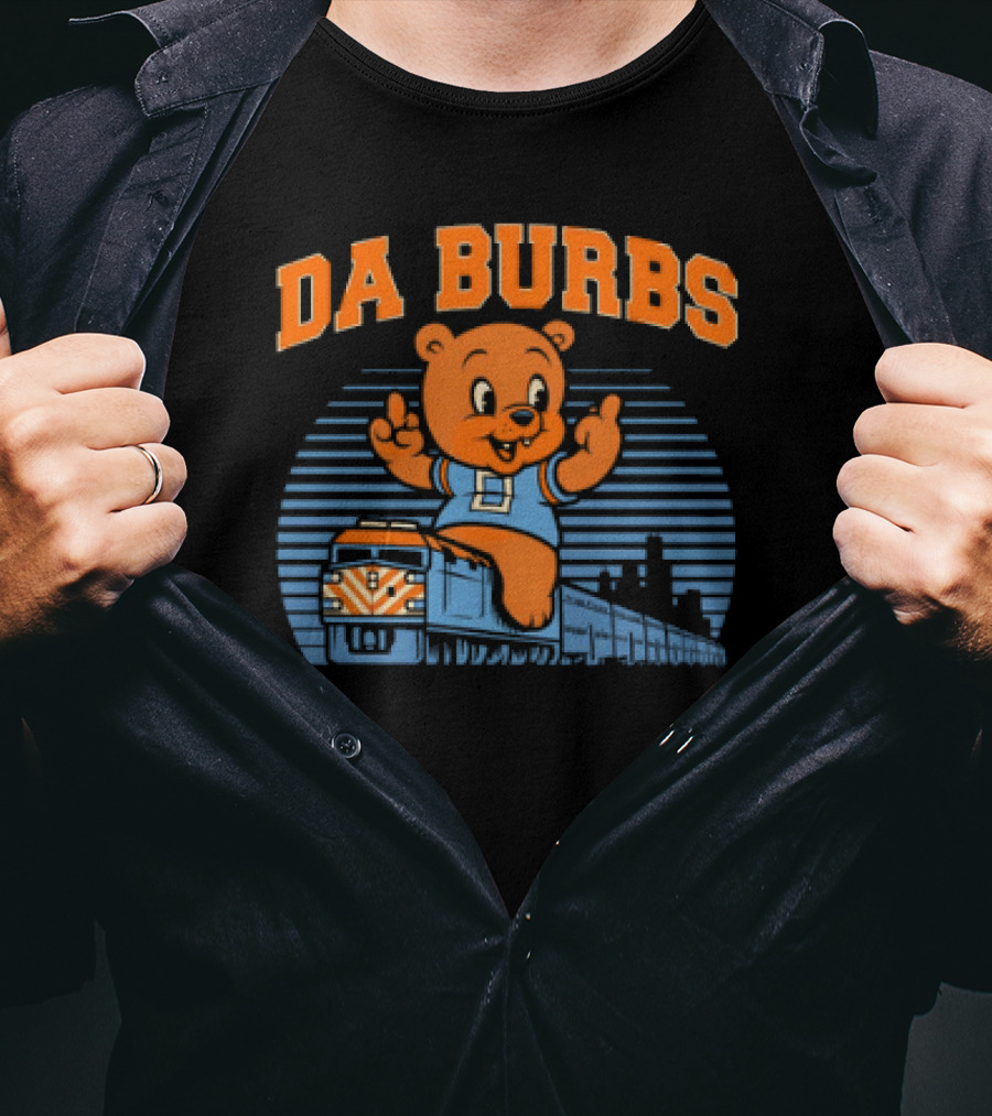 Da Burbs Train Chicago Bears Football Bear With Train Scene T-Shirt