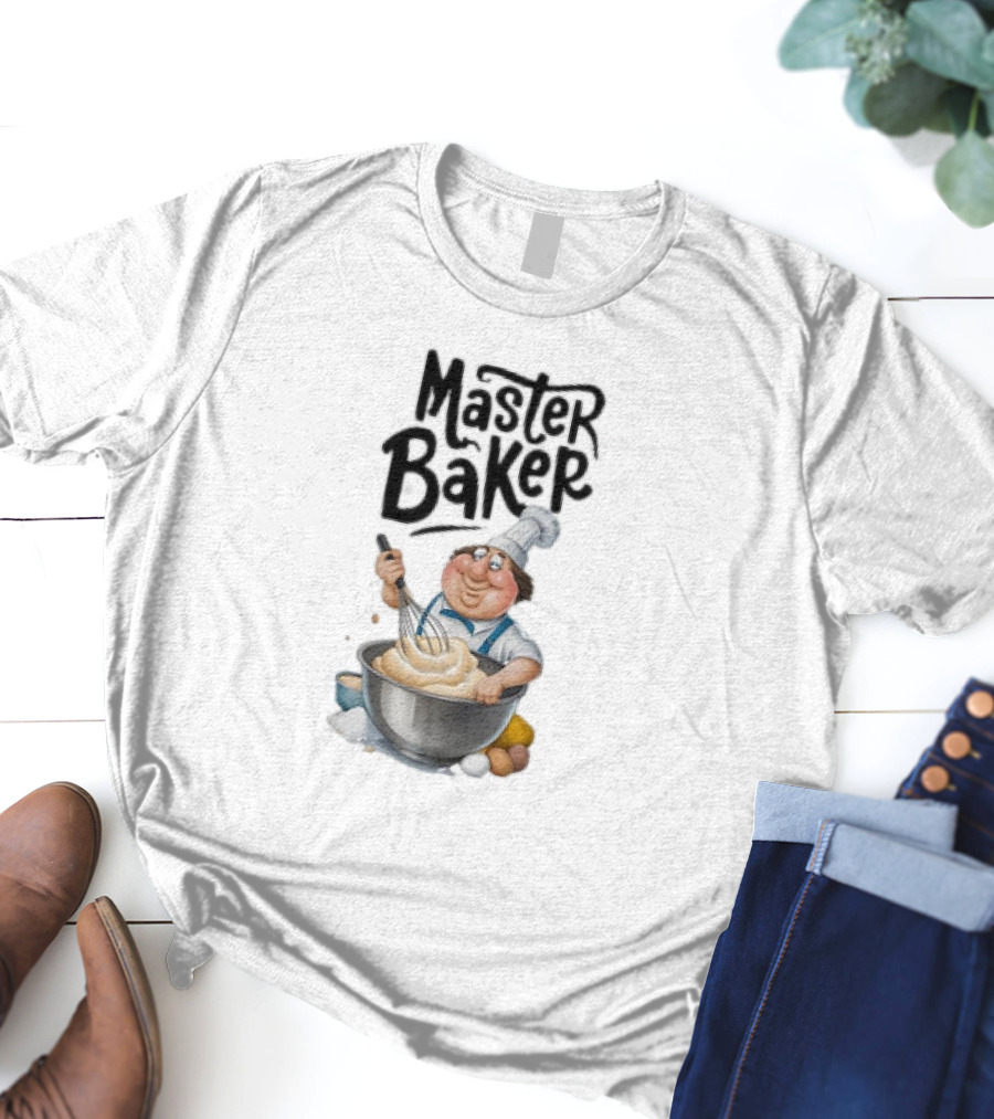 Master Baker Caricature Whisking Dough Enthusiastically T-Shirt
