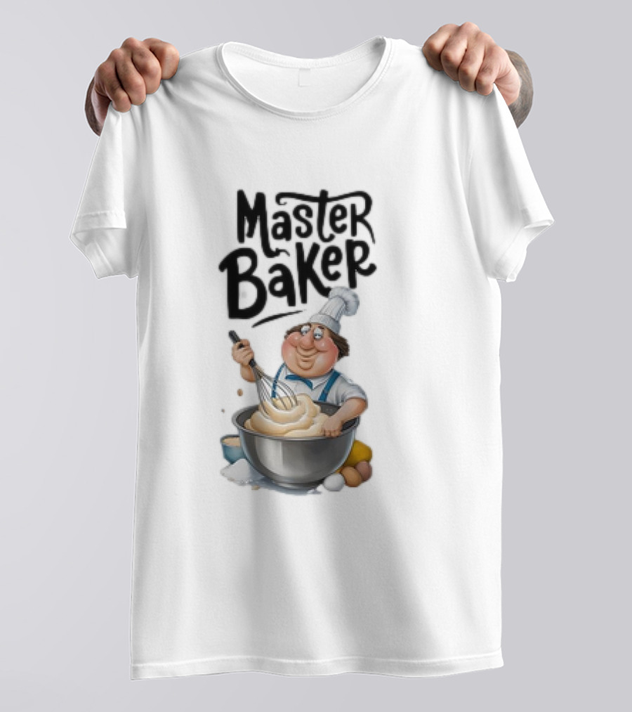 Master Baker Caricature Whisking Dough Enthusiastically T-Shirt