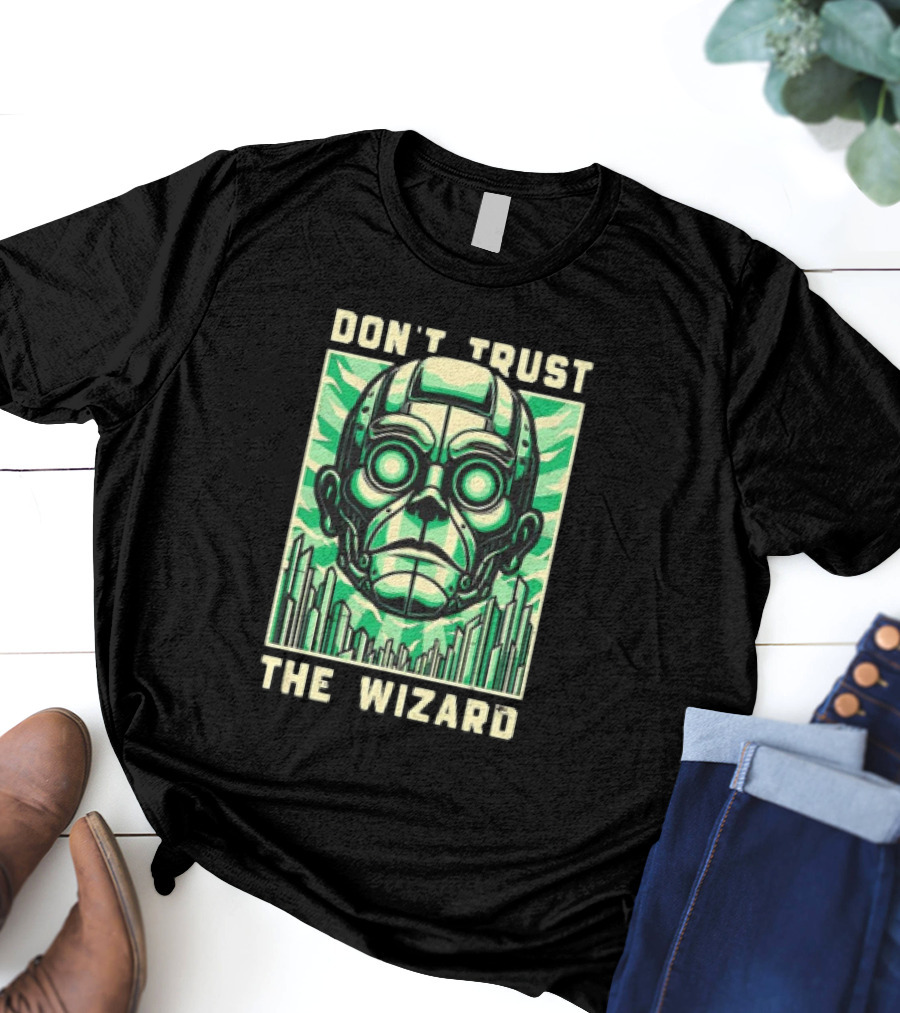 Don't Trust The Wizard Futuristic Metallic Face With Green Shards T-Shirt