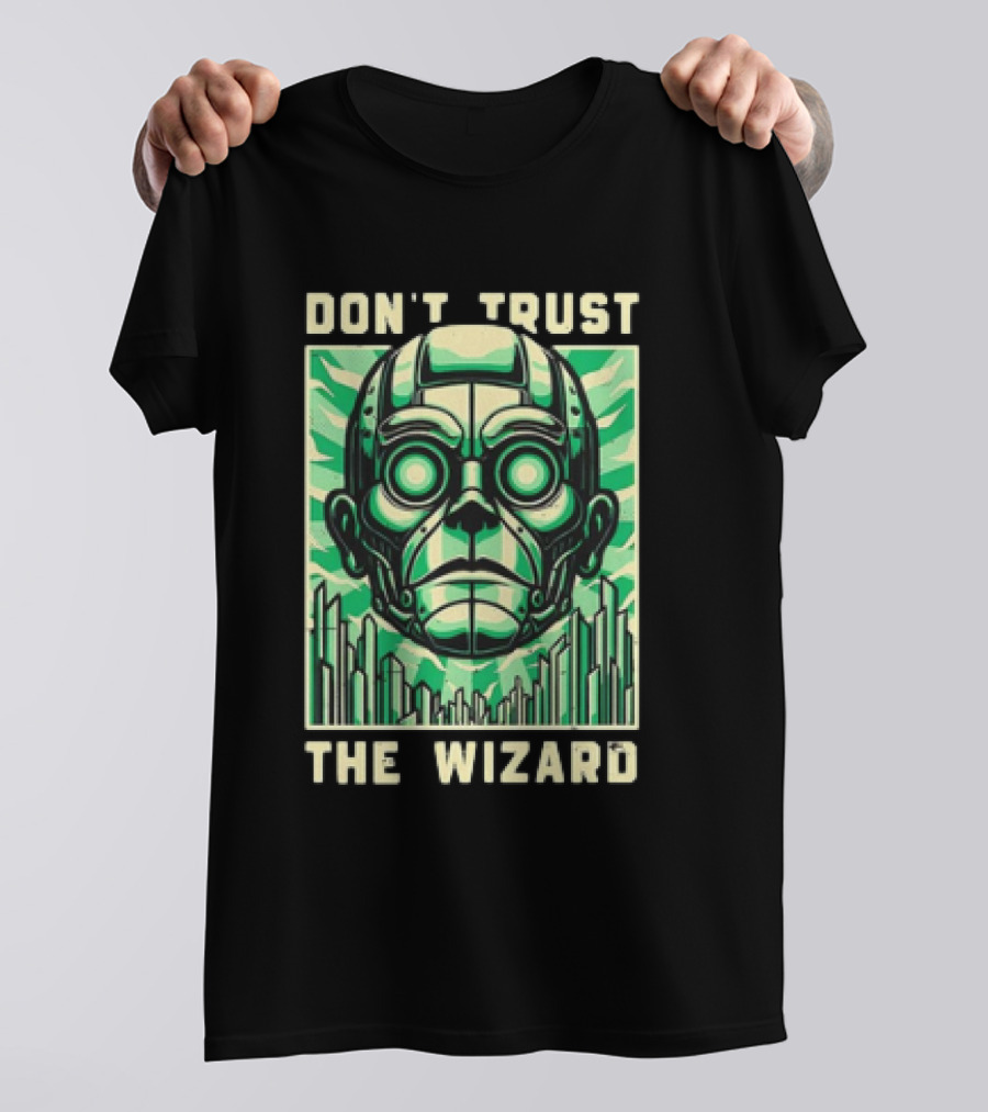 Don't Trust The Wizard Futuristic Metallic Face With Green Shards T-Shirt