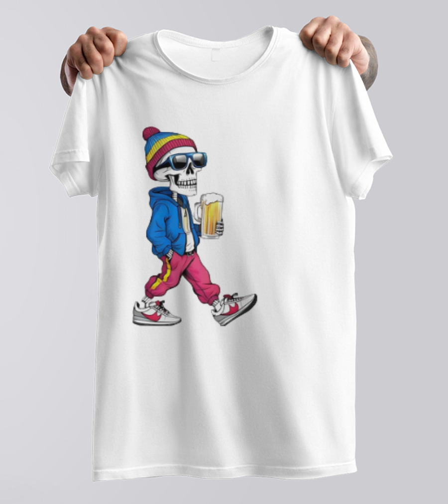 Skeleton Somewhere It's Beer Time Walking With A Mug T-Shirt