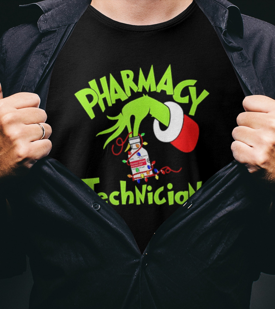 Grinch Pharmacy Technician Christmas Lights T-Shirt