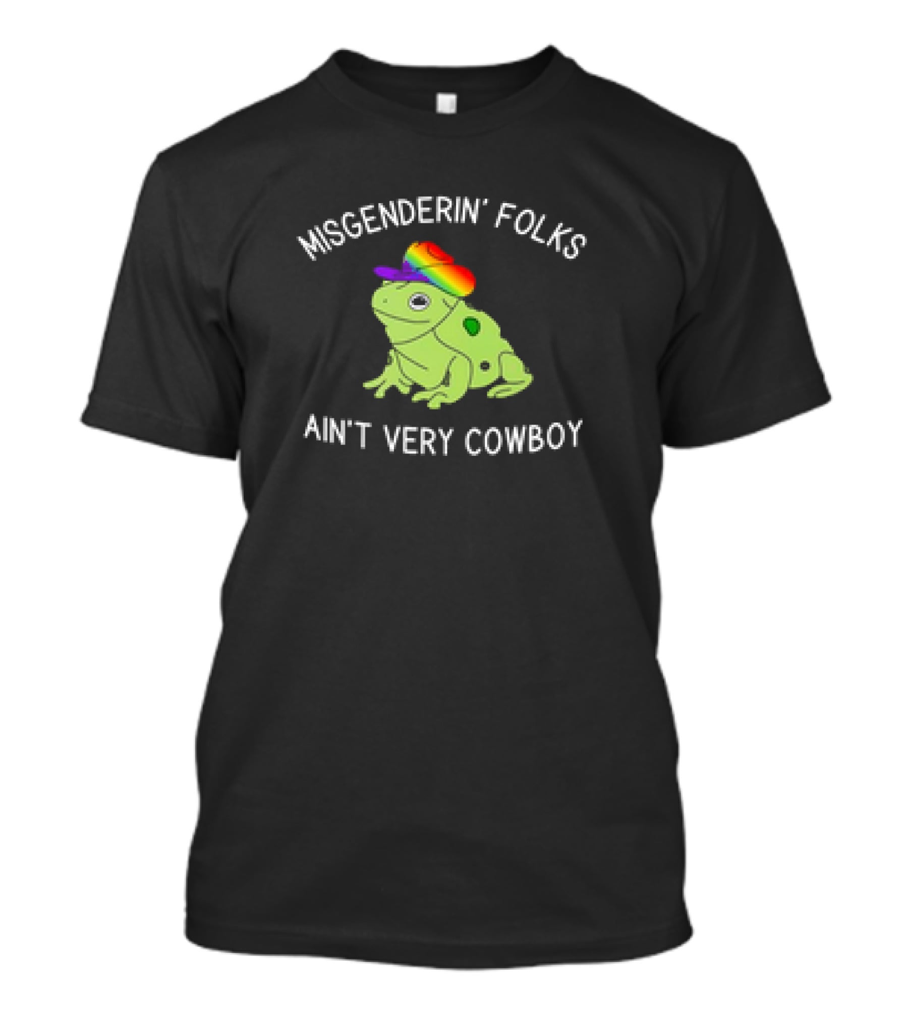 Misgenderin' Folks Ain't Very Cowboy Frog With Rainbow Hat T-Shirt