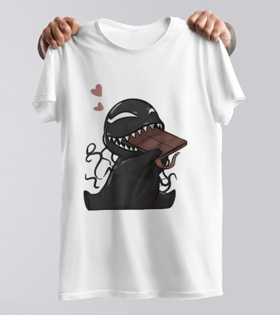 Venom Eating Chocolate Cartoon Meme With Hearts T-Shirt