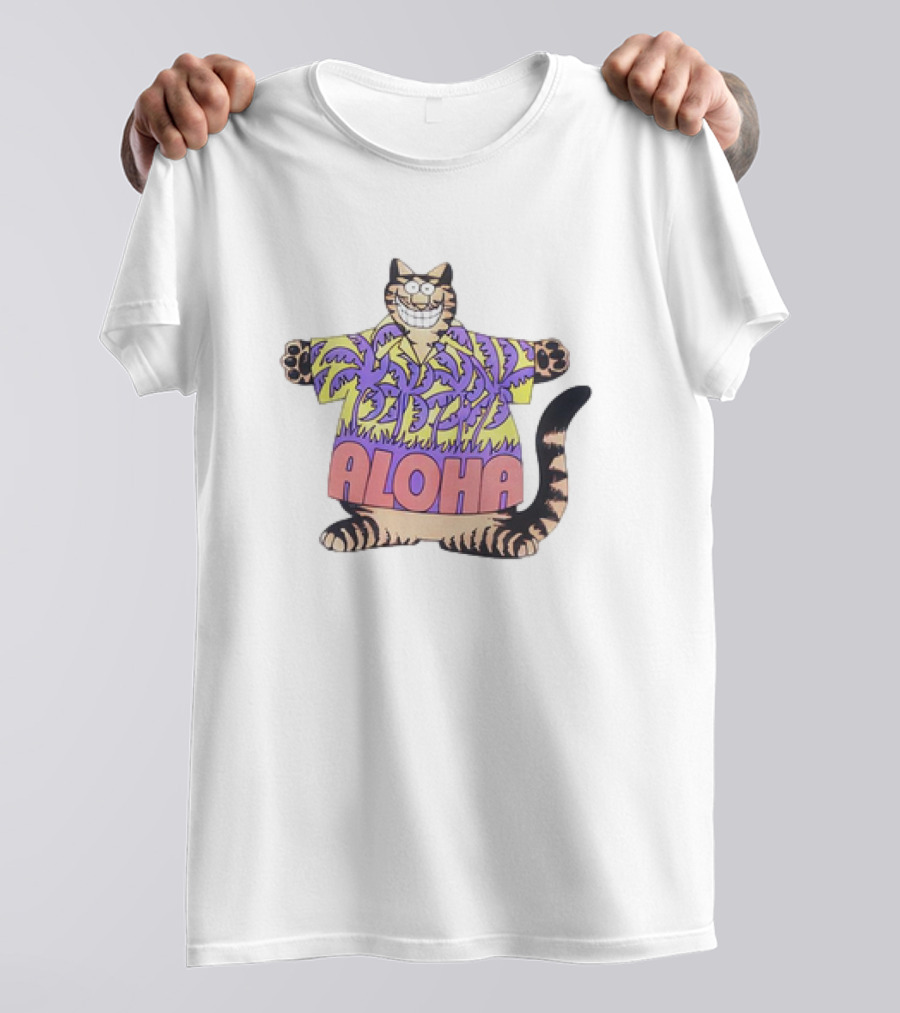 B Kliban Fat Cat Aloha Hawaii Crazy Purple Palm T-Shirt