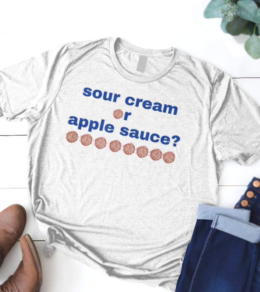Sour Cream Or Apple Sauce Latkes Question With Potato Icons T-Shirt
