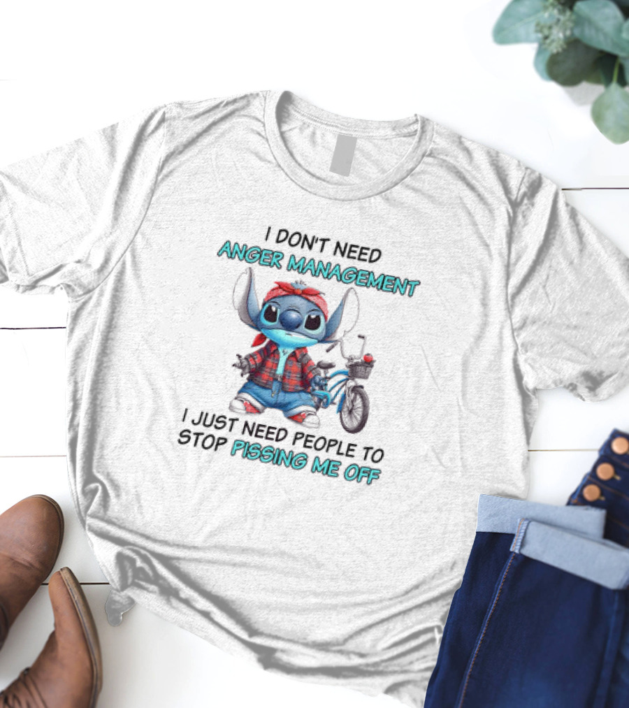 Stitch I Don’t Need Anger Management People Stop Pissing Me Off Bicycle Plaid T-Shirt