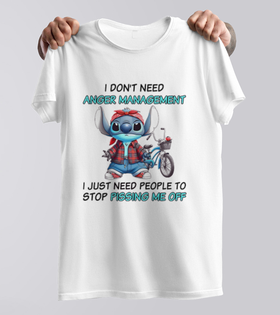 Stitch I Don’t Need Anger Management People Stop Pissing Me Off Bicycle Plaid T-Shirt