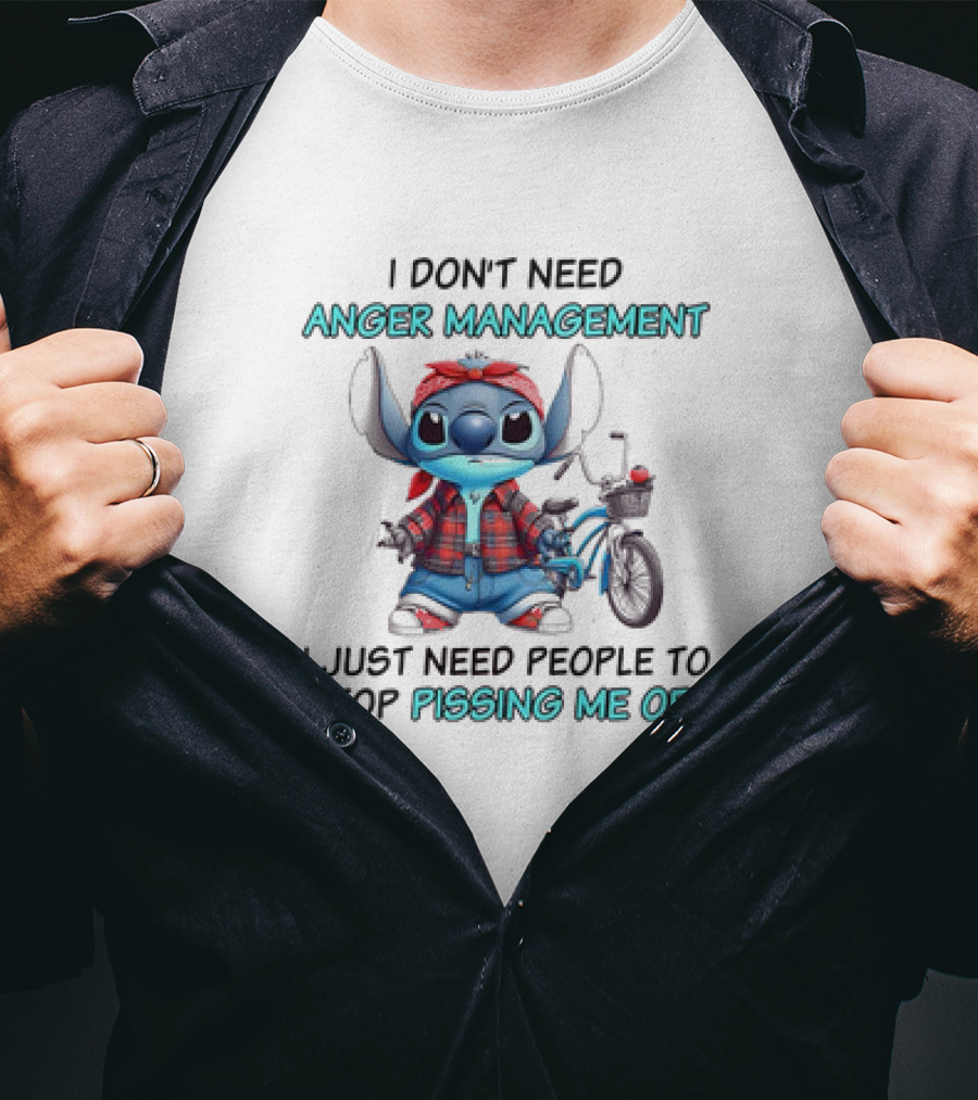 Stitch I Don’t Need Anger Management People Stop Pissing Me Off Bicycle Plaid T-Shirt