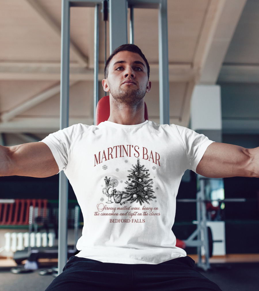 Martini's Bar Serving Mulled Wine Bedford Falls Christmas Tree T-Shirt