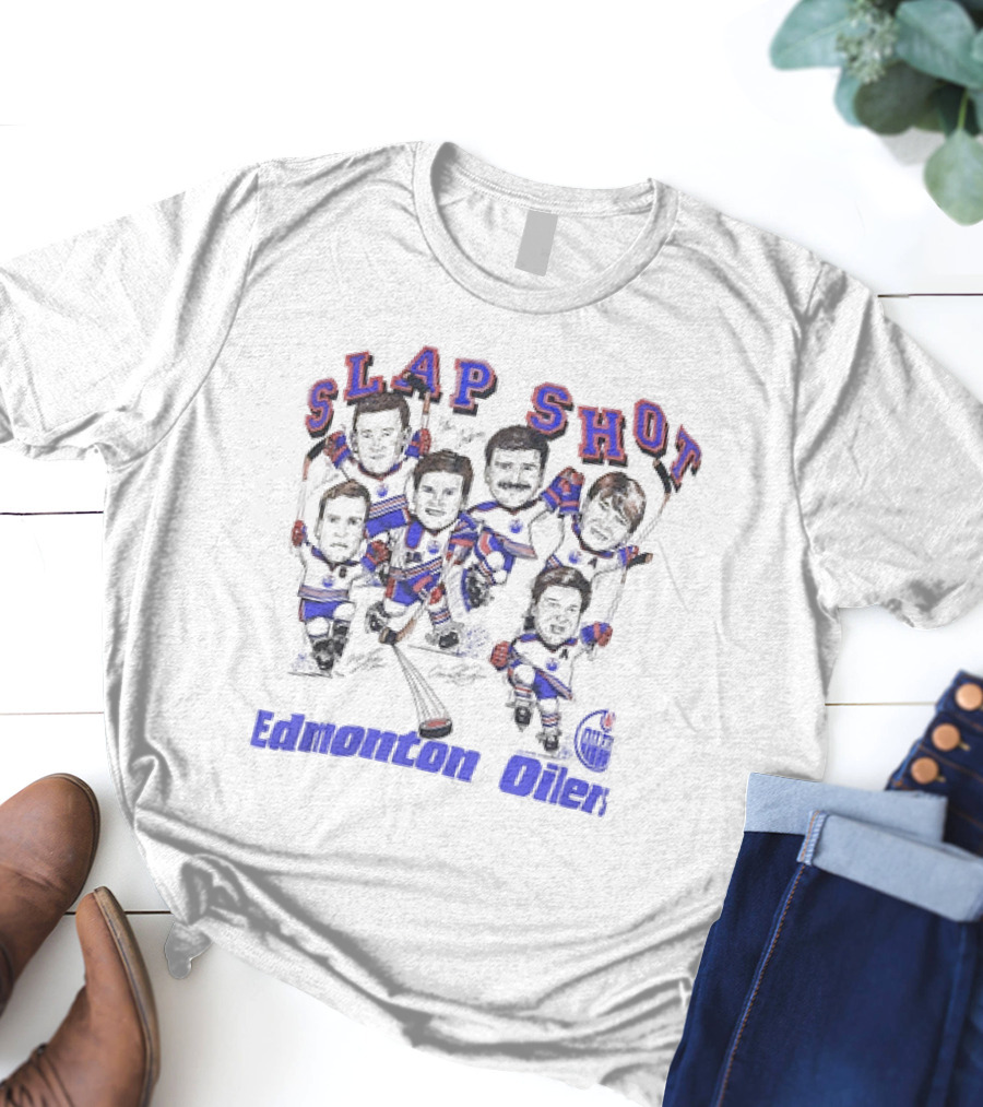 Edmonton Oilers Slap Shot NHL Hockey Team Caricature Vintage T-Shirt