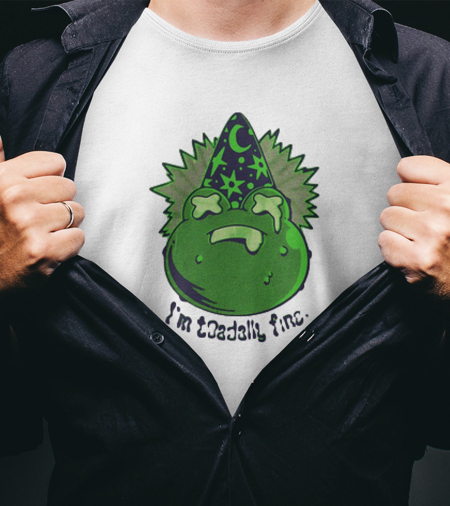 I'm Toadally Fine Vintage Green Toad Witch Hat Stars And Moon T-Shirt