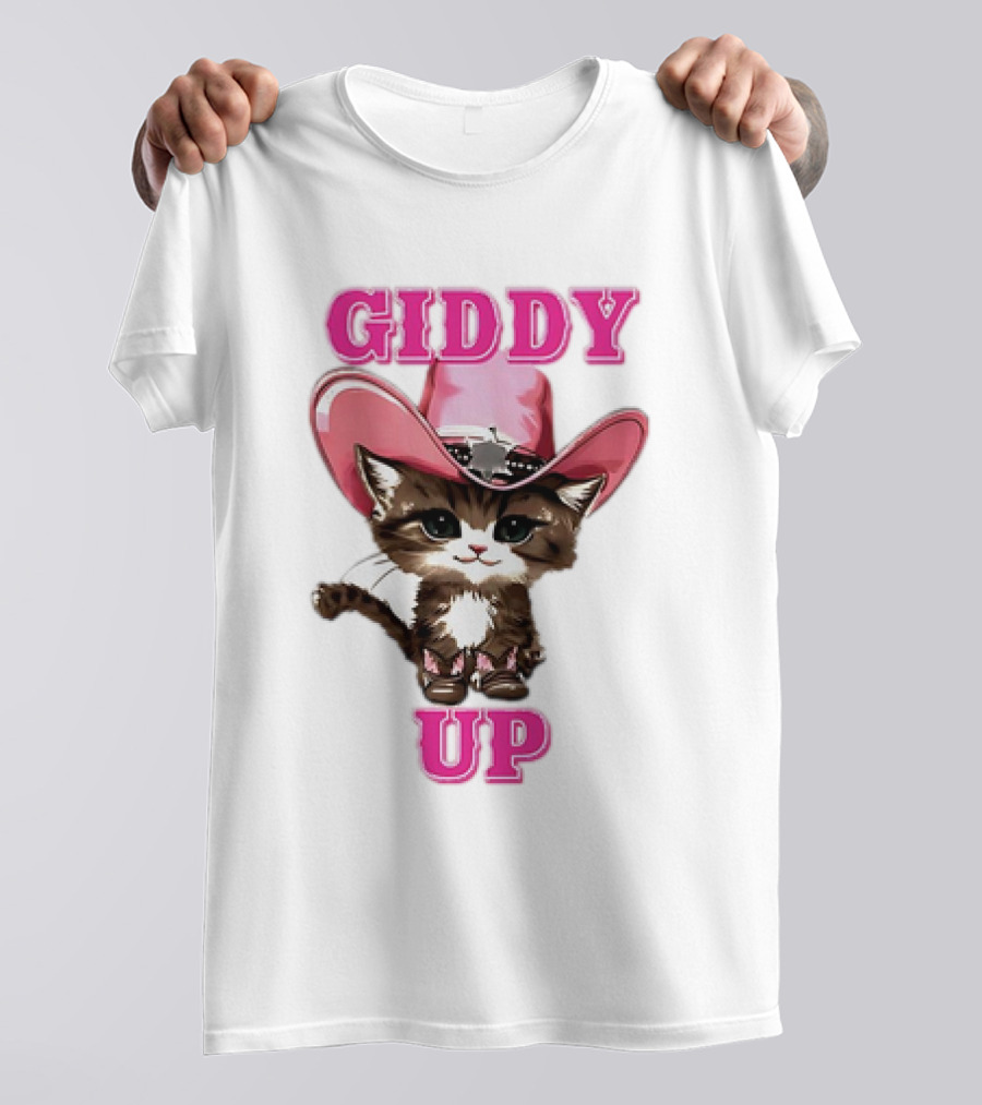 Giddy Up Cowboy Cat Pink Hat Kitten T-Shirt