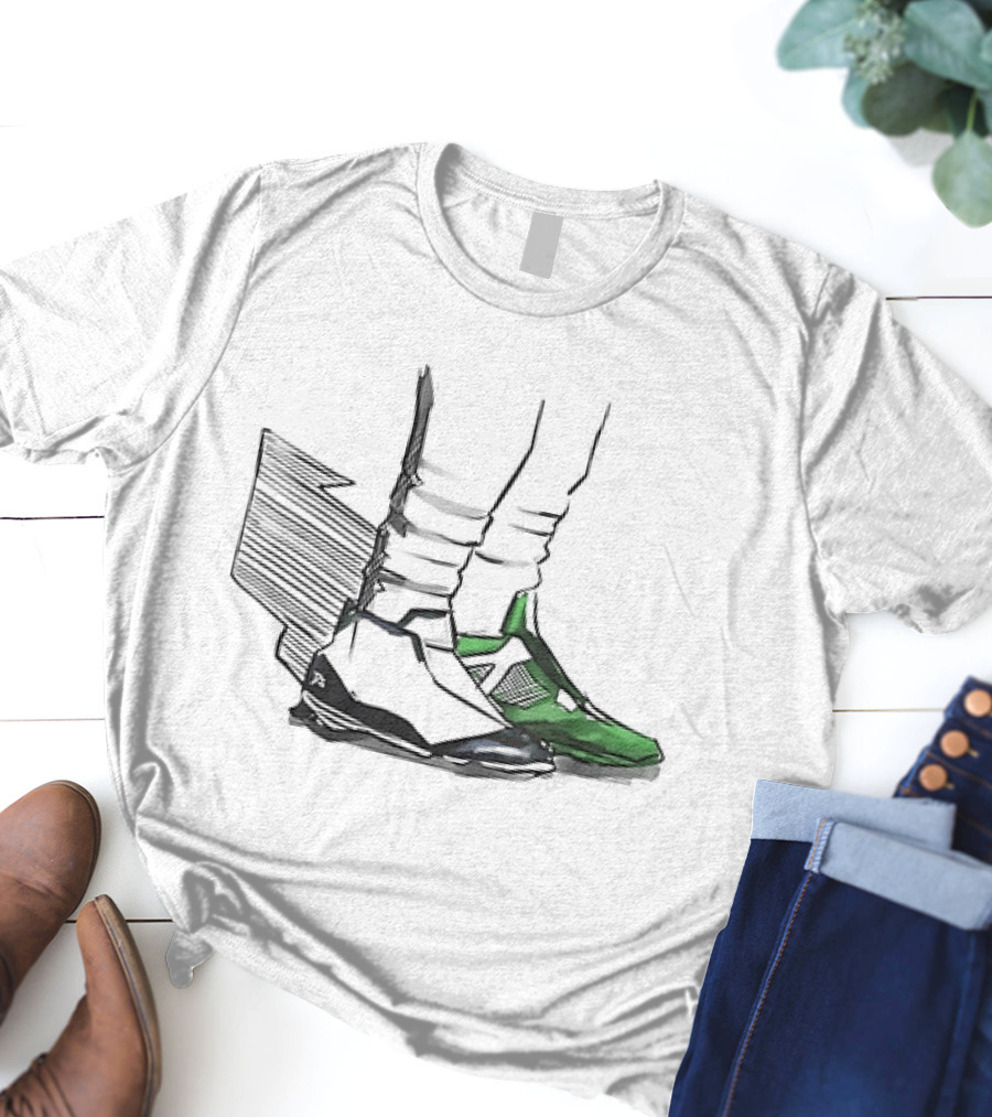 Jalen Two-Shoes Hurts Dual-Colored Sports Footwear Combo T-Shirt
