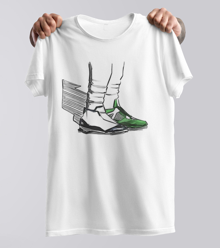Jalen Two-Shoes Hurts Dual-Colored Sports Footwear Combo T-Shirt
