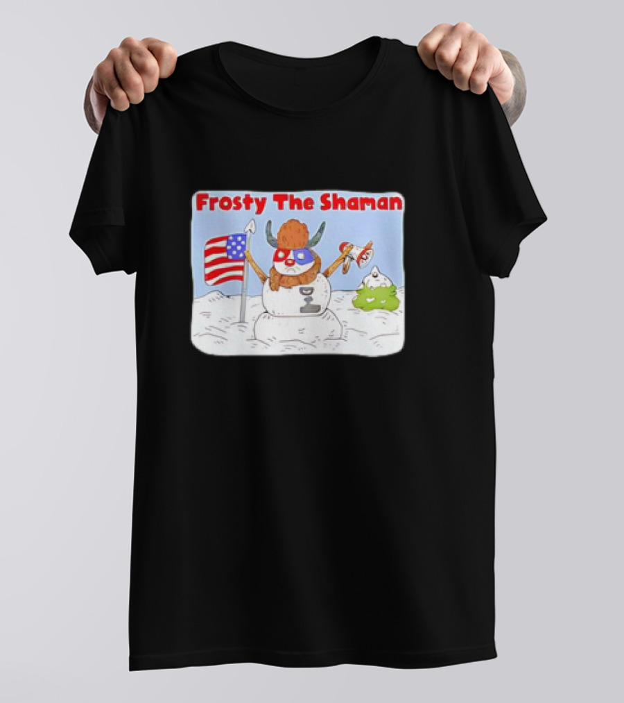 Frosty The Shaman USA Flag Viking Helmet Snowman T-Shirt