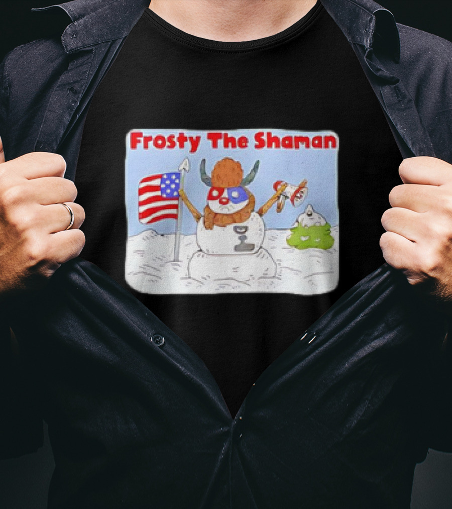 Frosty The Shaman USA Flag Viking Helmet Snowman T-Shirt