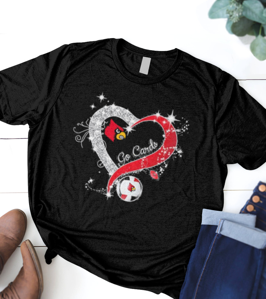 Louisville Cardinals Volleyball Heart Diamond Go Cards Sparkling Logo Soccer Ball T-Shirt