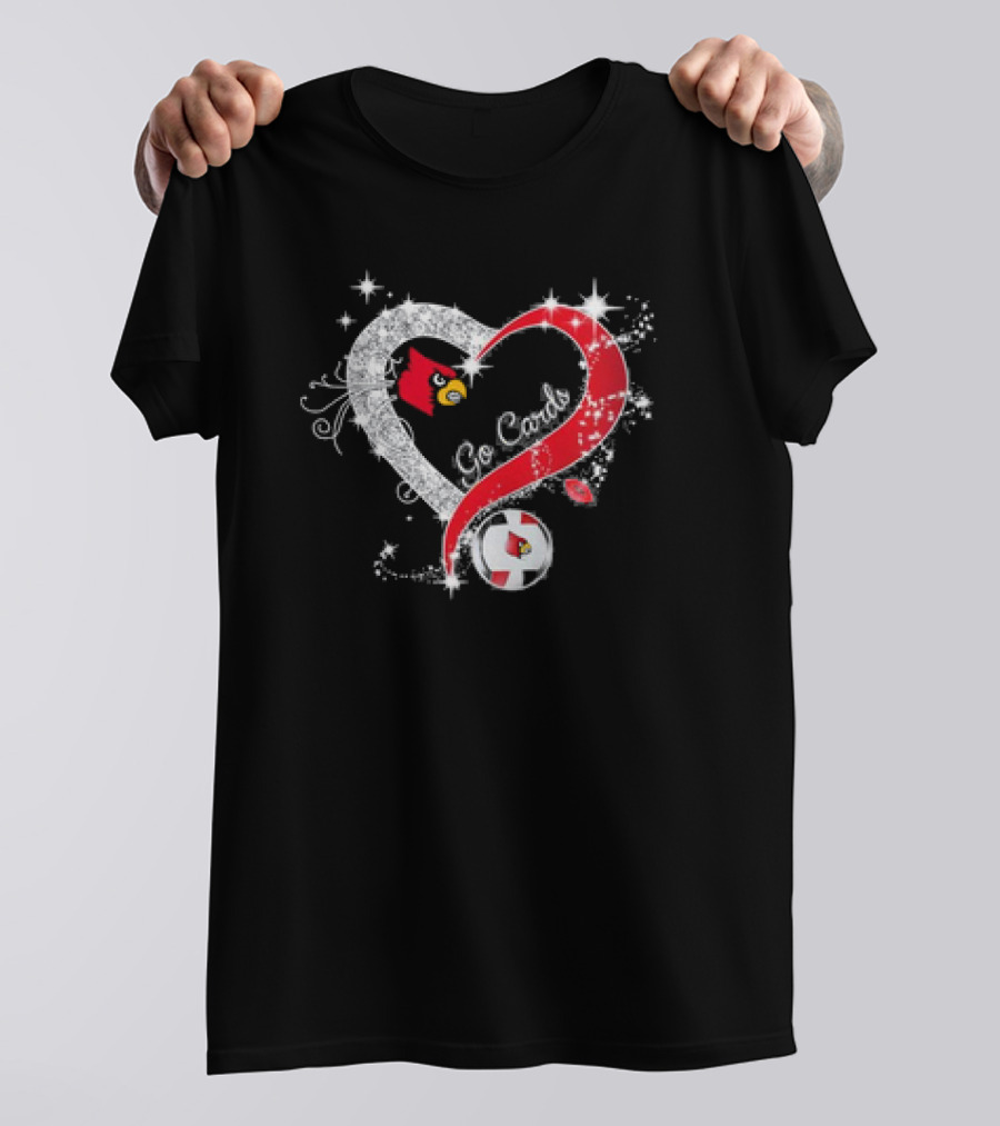 Louisville Cardinals Volleyball Heart Diamond Go Cards Sparkling Logo Soccer Ball T-Shirt