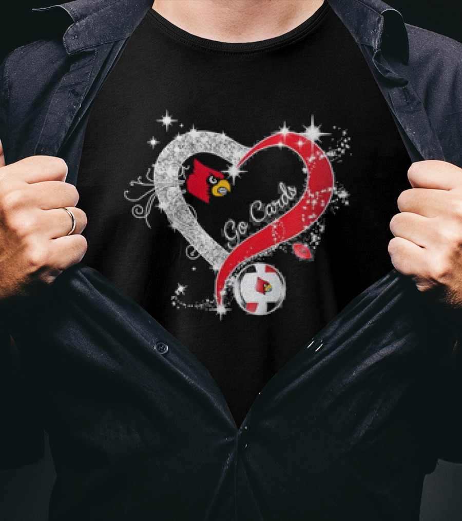 Louisville Cardinals Volleyball Heart Diamond Go Cards Sparkling Logo Soccer Ball T-Shirt