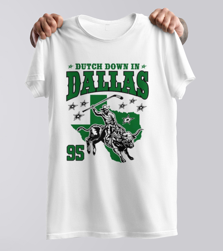 Dutch Down In Dallas Stars 95 Hockey Cowboy Bull Riding Texas T-Shirt