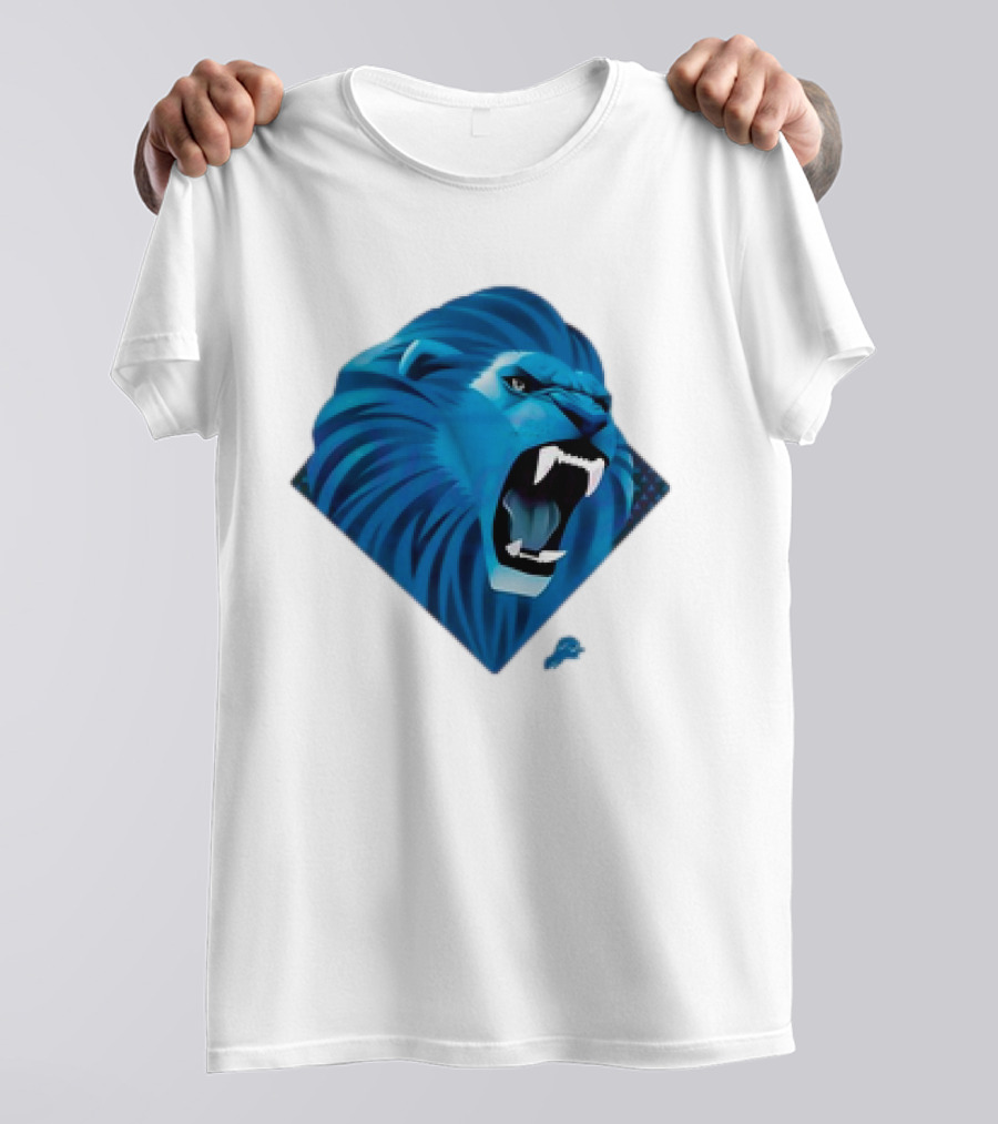 Detroit Lions Roaring Blue Lion Head Emblem T-Shirt