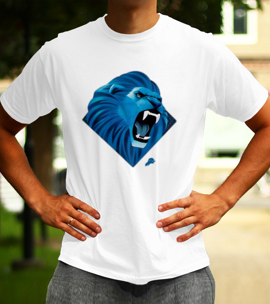 Detroit Lions Roaring Blue Lion Head Emblem T-Shirt