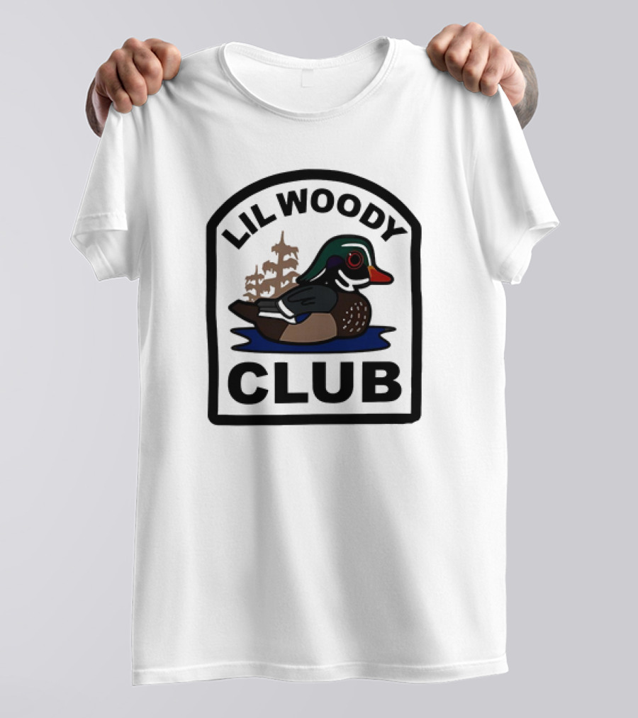 Lil Woody Club Duck Logo And Tree Background T-Shirt
