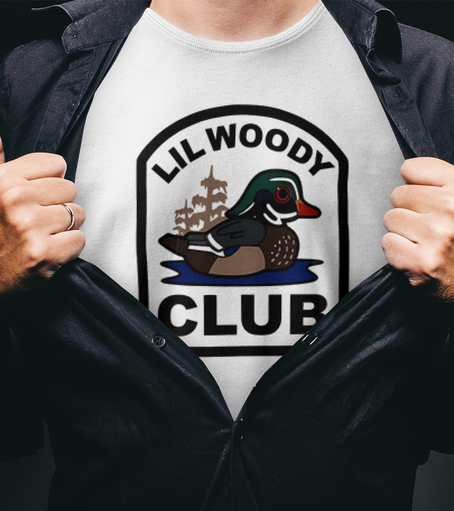 Lil Woody Club Duck Logo And Tree Background T-Shirt