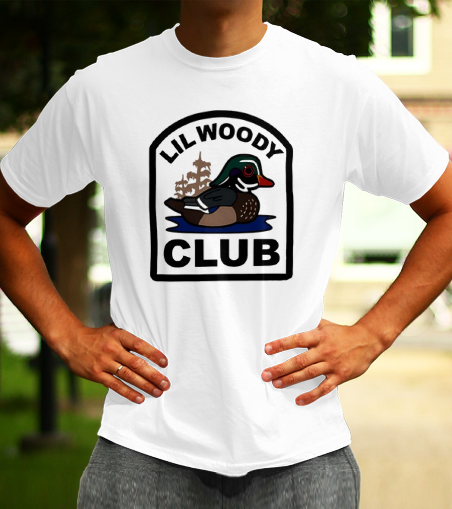 Lil Woody Club Duck Logo And Tree Background T-Shirt