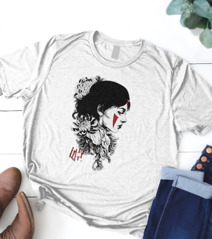Princess Mononoke San Chrysanthemum Japanese Kanji T-Shirt