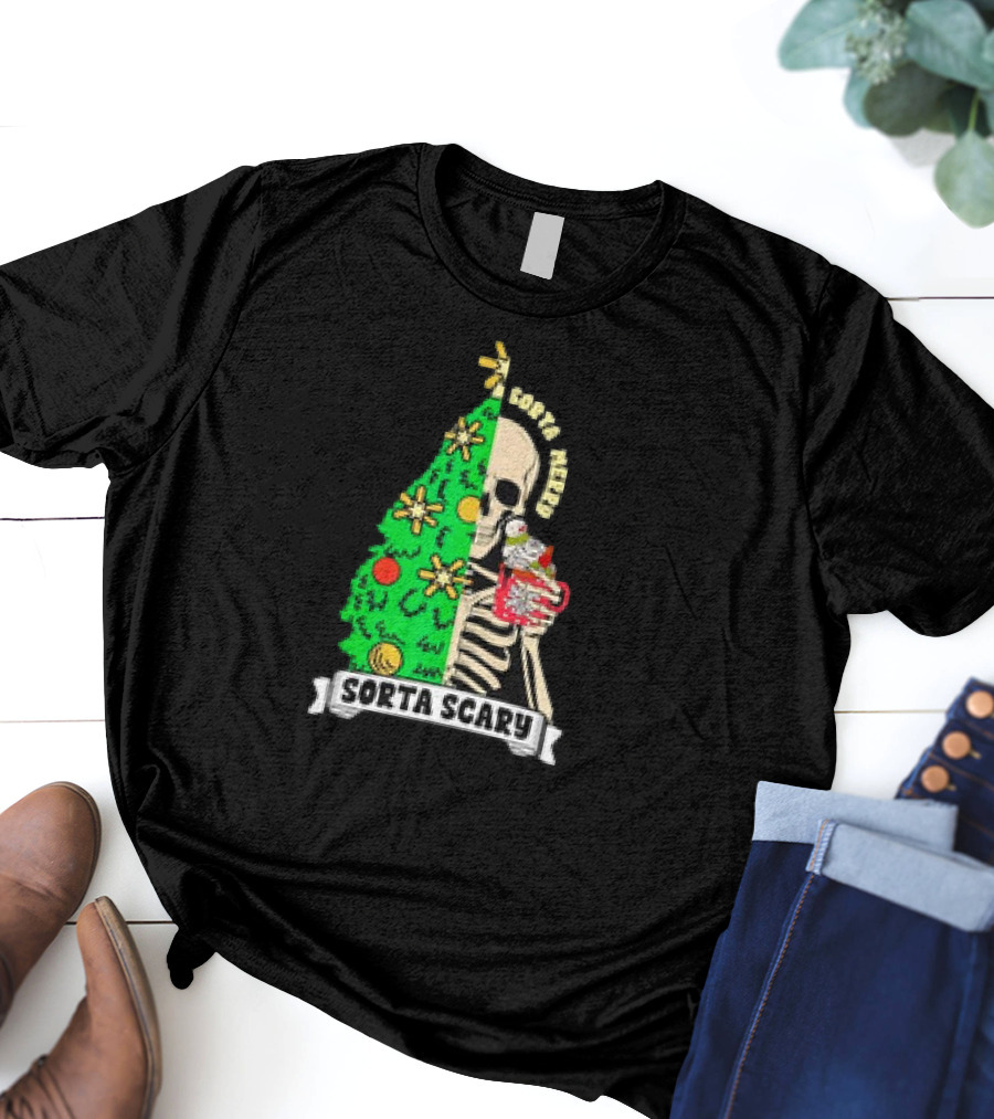 Sorta Merry Sorta Scary Christmas Skeleton Xmas Tree T-Shirt