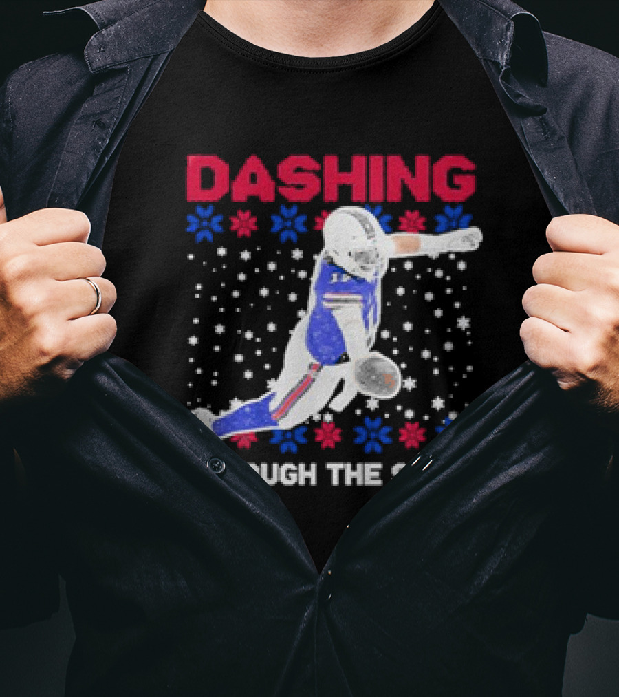 Josh Allen Buffalo Bills Dashing Through The Snow Holiday Football T-Shirt
