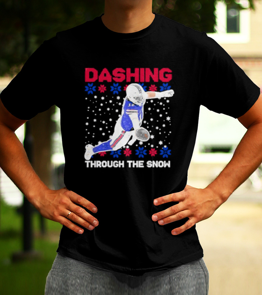 Josh Allen Buffalo Bills Dashing Through The Snow Holiday Football T-Shirt