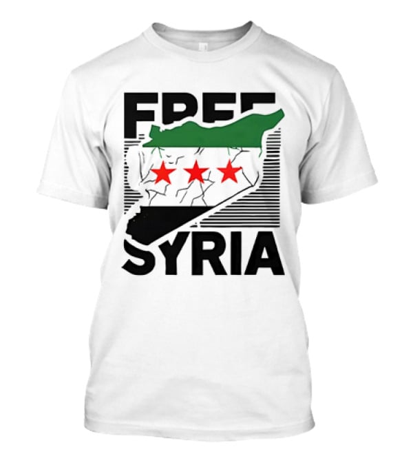 Free Syria Map With Flag Stripes And Red Stars T-Shirt
