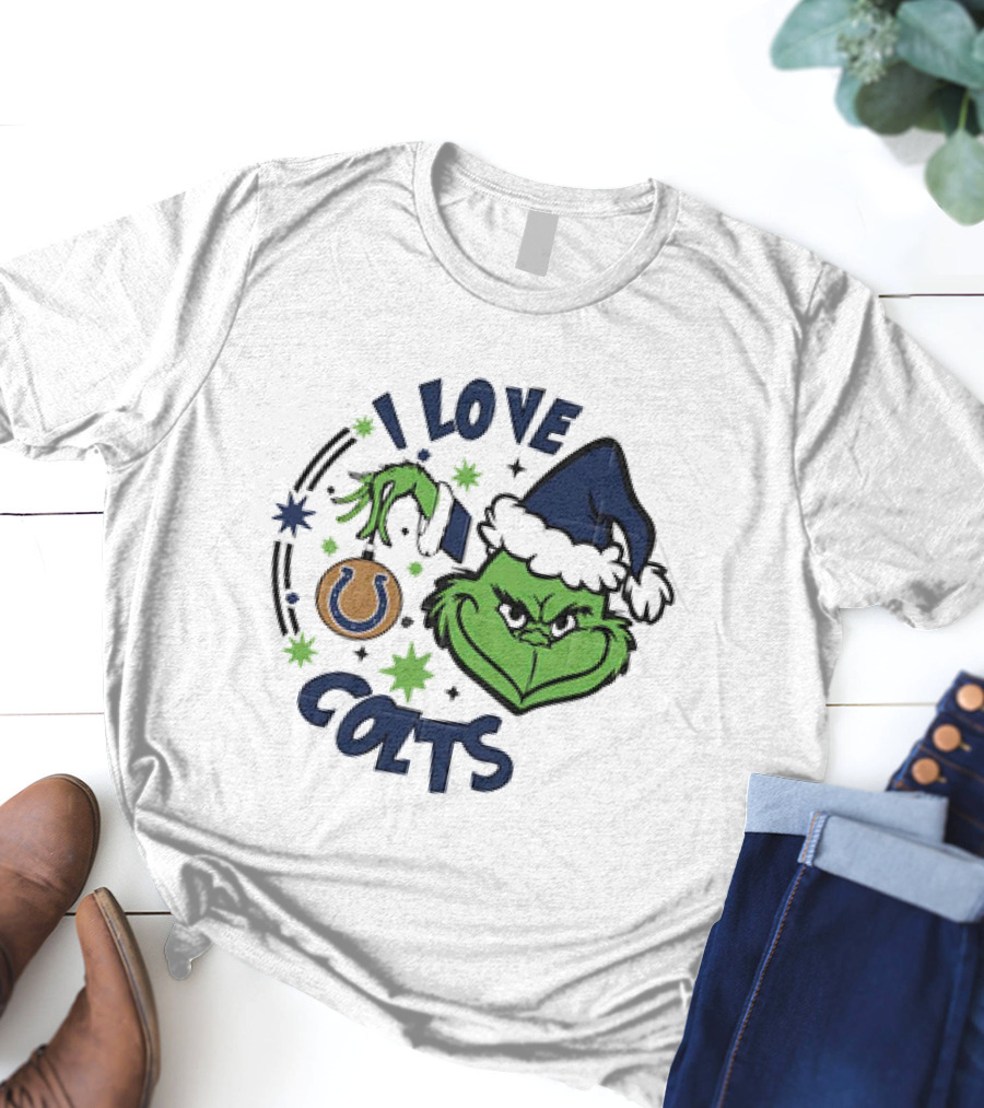 Indianapolis Colts I Love Colts Christmas Grinch Santa Hat T-Shirt