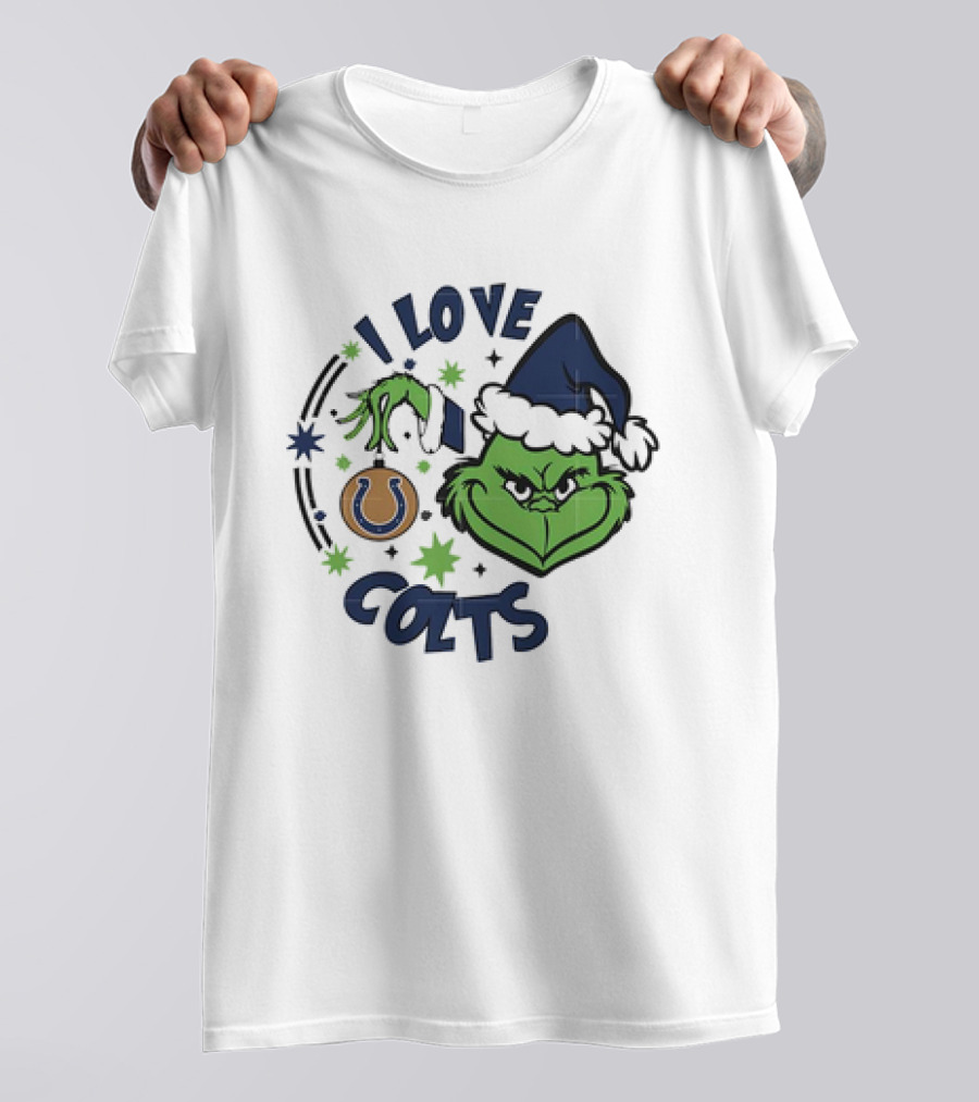 Indianapolis Colts I Love Colts Christmas Grinch Santa Hat T-Shirt