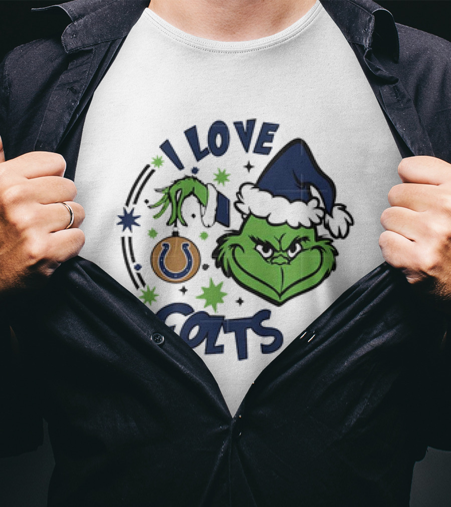 Indianapolis Colts I Love Colts Christmas Grinch Santa Hat T-Shirt
