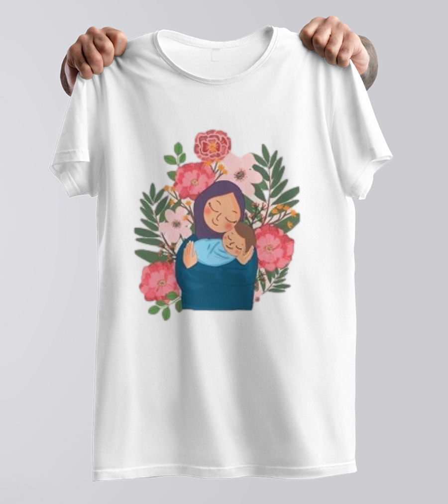 Mom And New Baby Boy Mother's Day Paint Floral Embrace T-Shirt