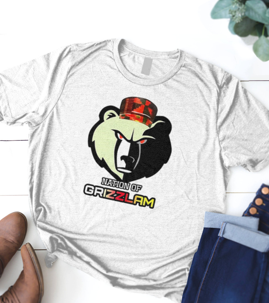 Nation Of Grizzlam Bear Logo With Camo Hat T-Shirt