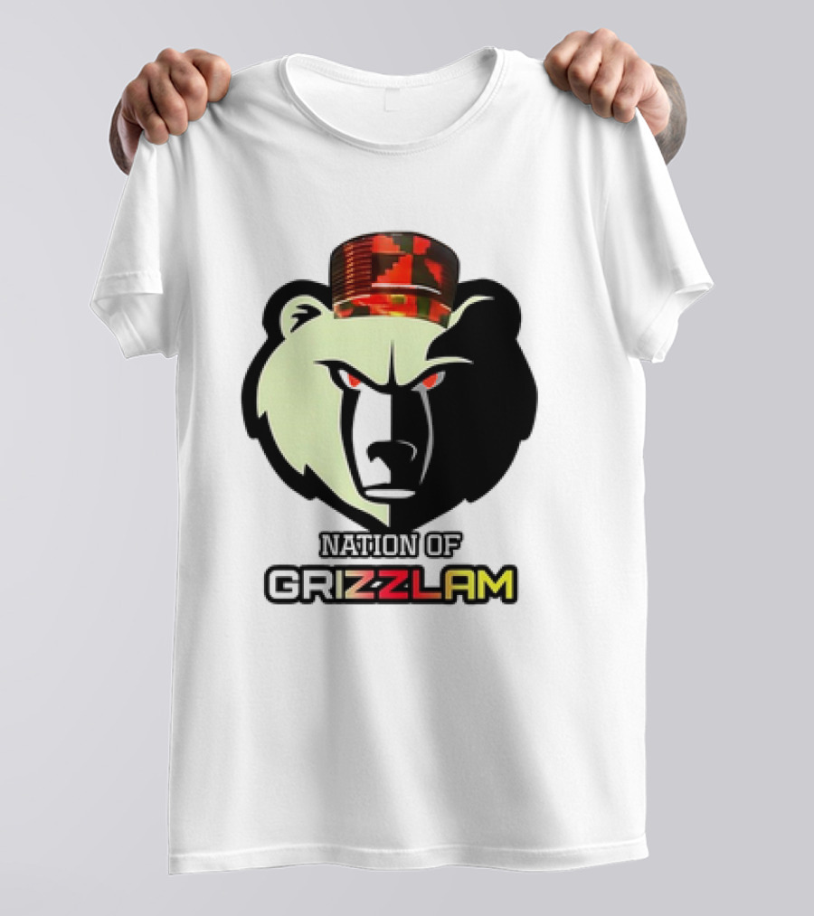 Nation Of Grizzlam Bear Logo With Camo Hat T-Shirt