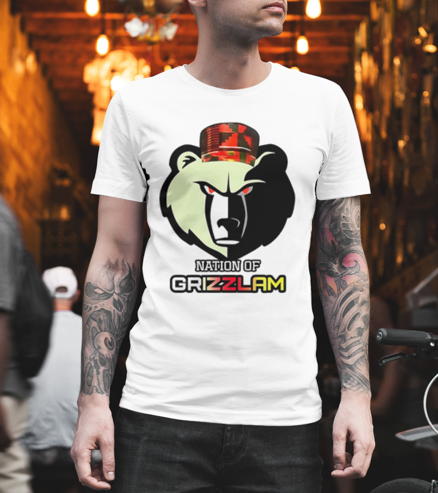Nation Of Grizzlam Bear Logo With Camo Hat T-Shirt